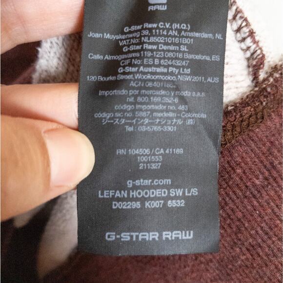 G-STAR RAW Maroon Red Lefan Hooded Sweatshirt French Terry Men's Large - Picture 4 of 5